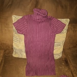 Ribbed Knit Short Sleeved Turtleneck Top